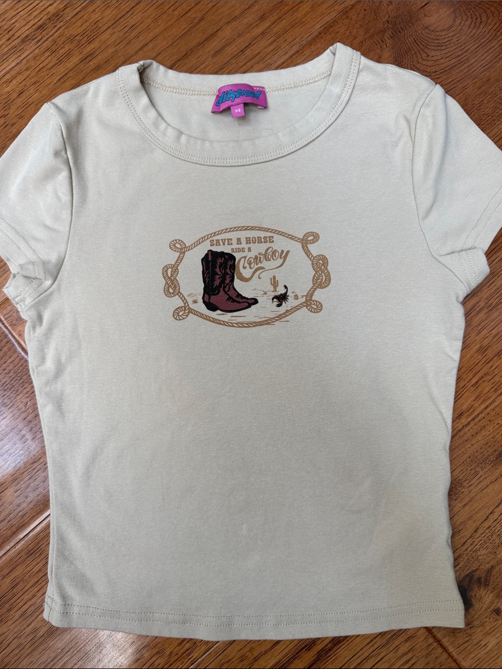 Edikted Cream Kids Short Sleeve Tee with Cowboy Boot Graphic